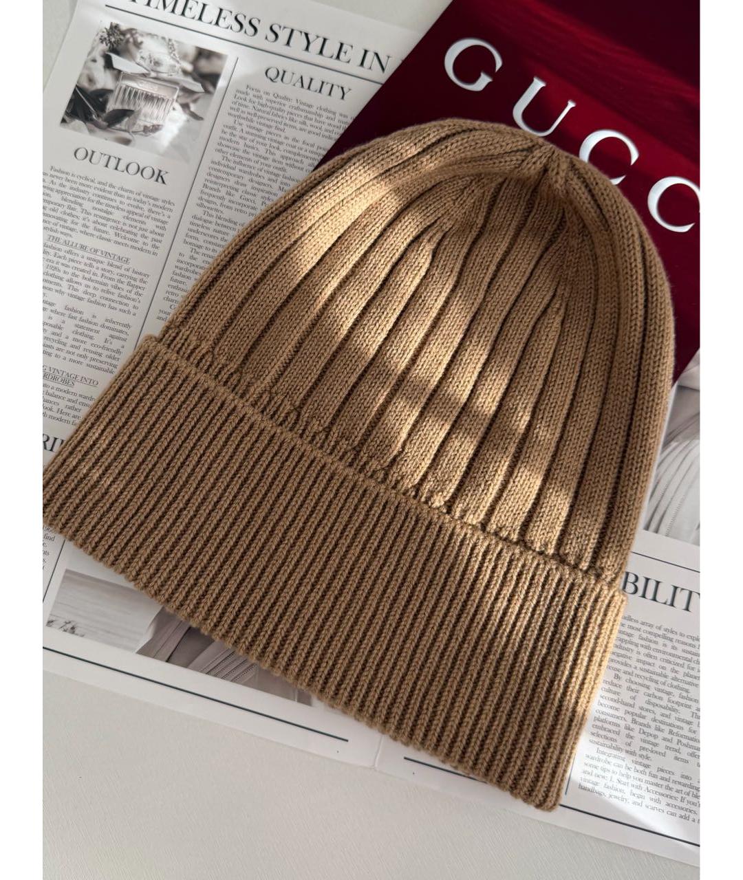 GUCCI Коричневая шерстяная шапка, фото 3
