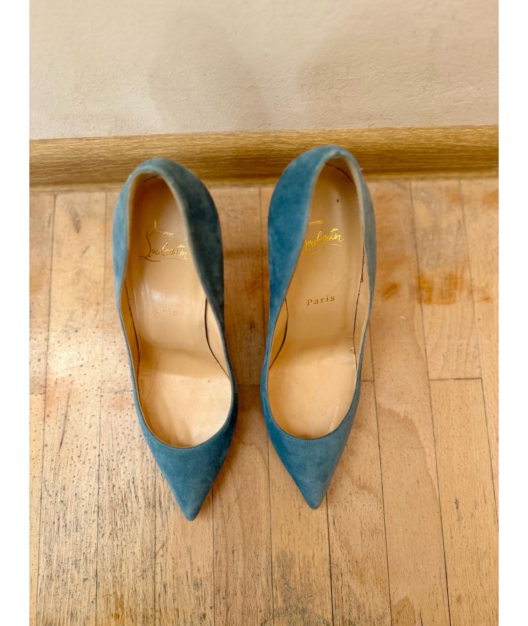 CHRISTIAN LOUBOUTIN Голубые замшевые туфли, фото 3