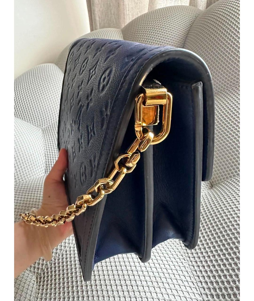 LOUIS VUITTON Темно-синяя кожаная сумка с короткими ручками, фото 6