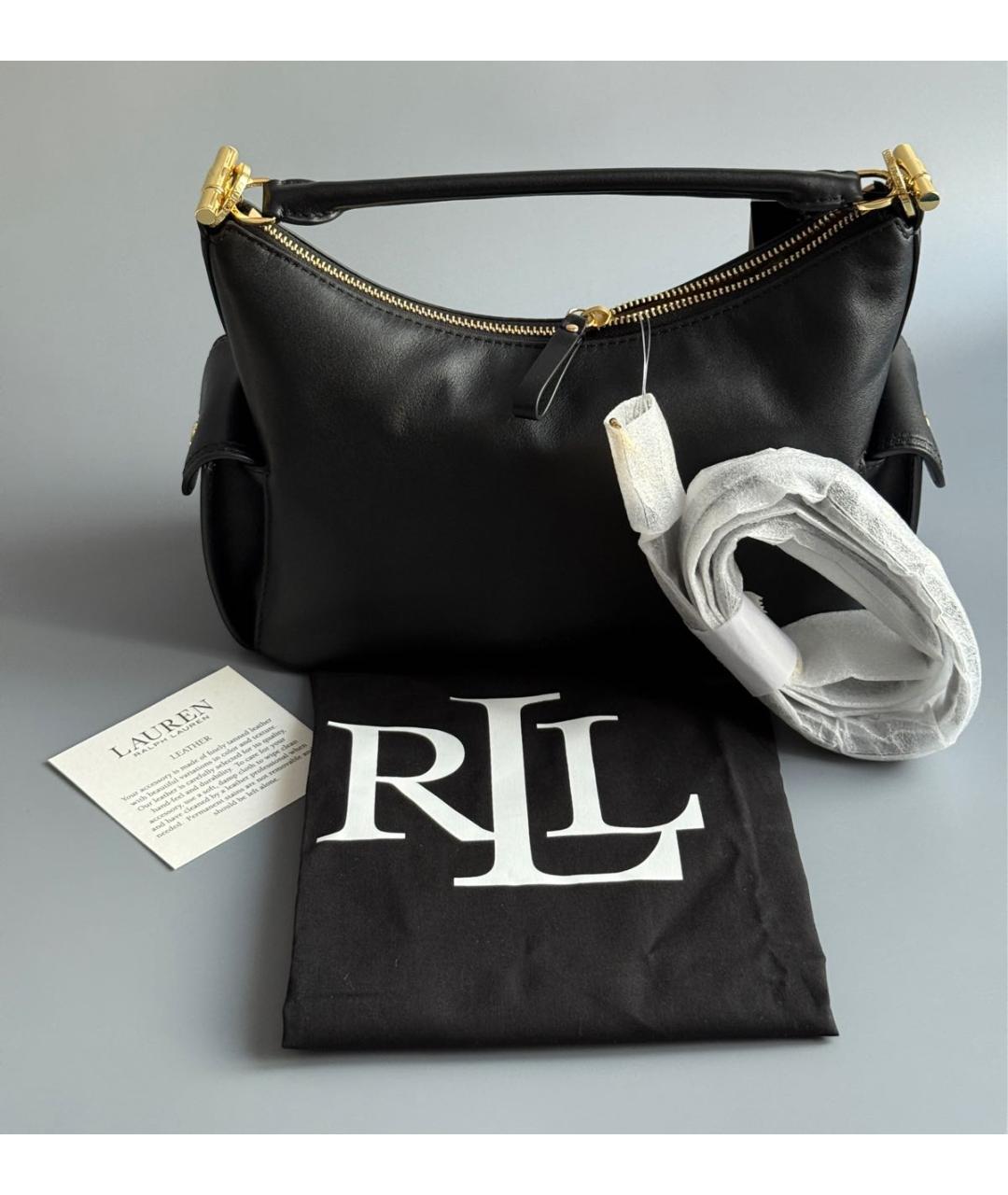 RALPH LAUREN Черная кожаная сумка через плечо, фото 3