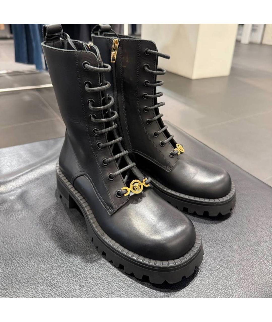 VERSACE Черные кожаные ботинки, фото 3