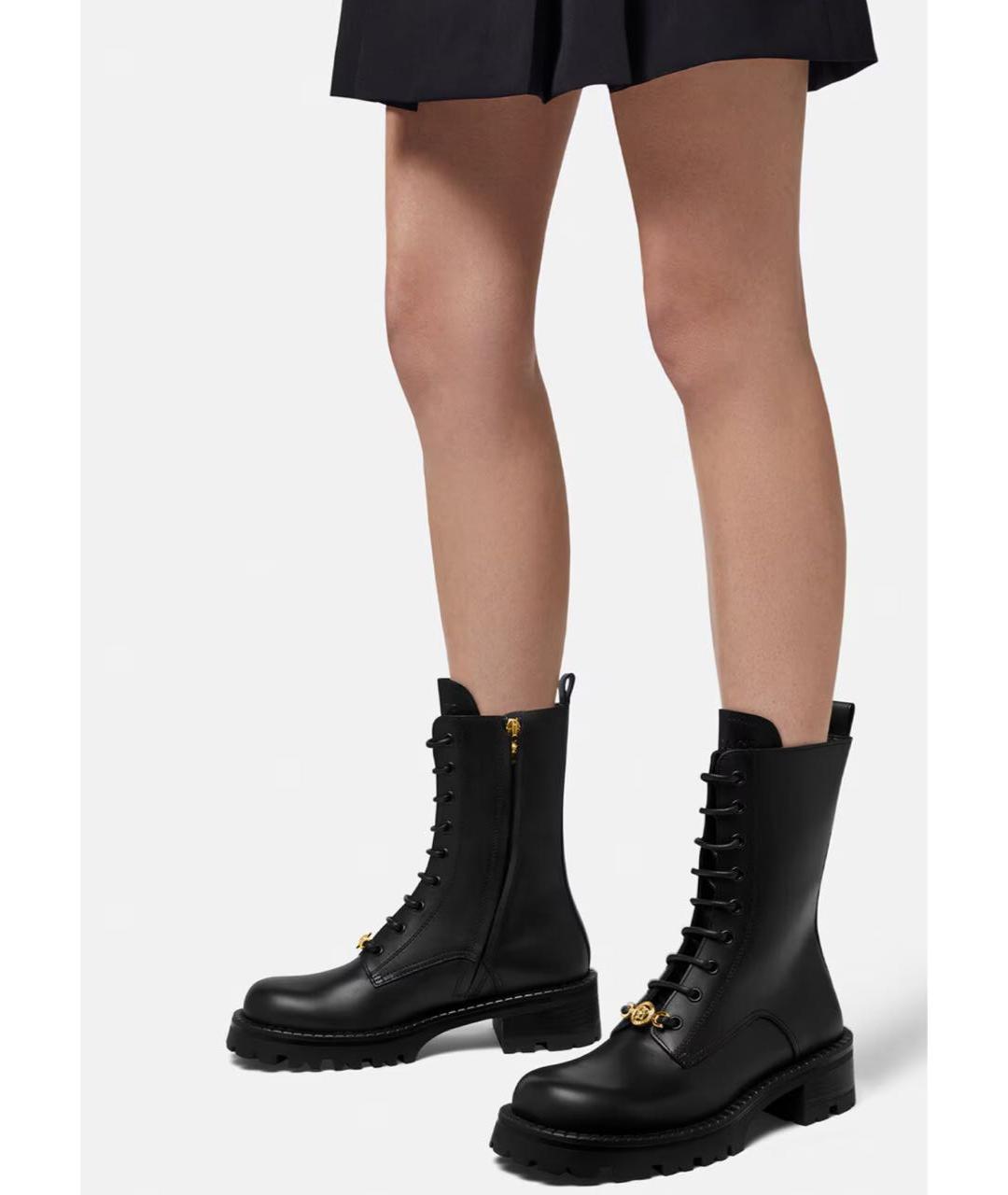 VERSACE Черные кожаные ботинки, фото 5