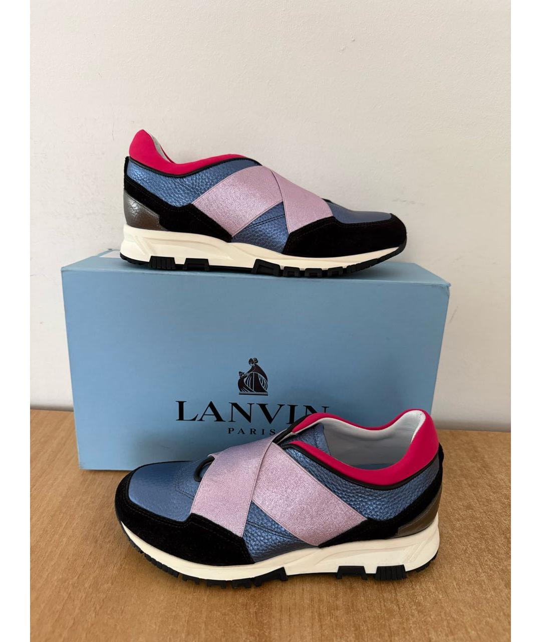 LANVIN Синие кожаные кроссовки, фото 2