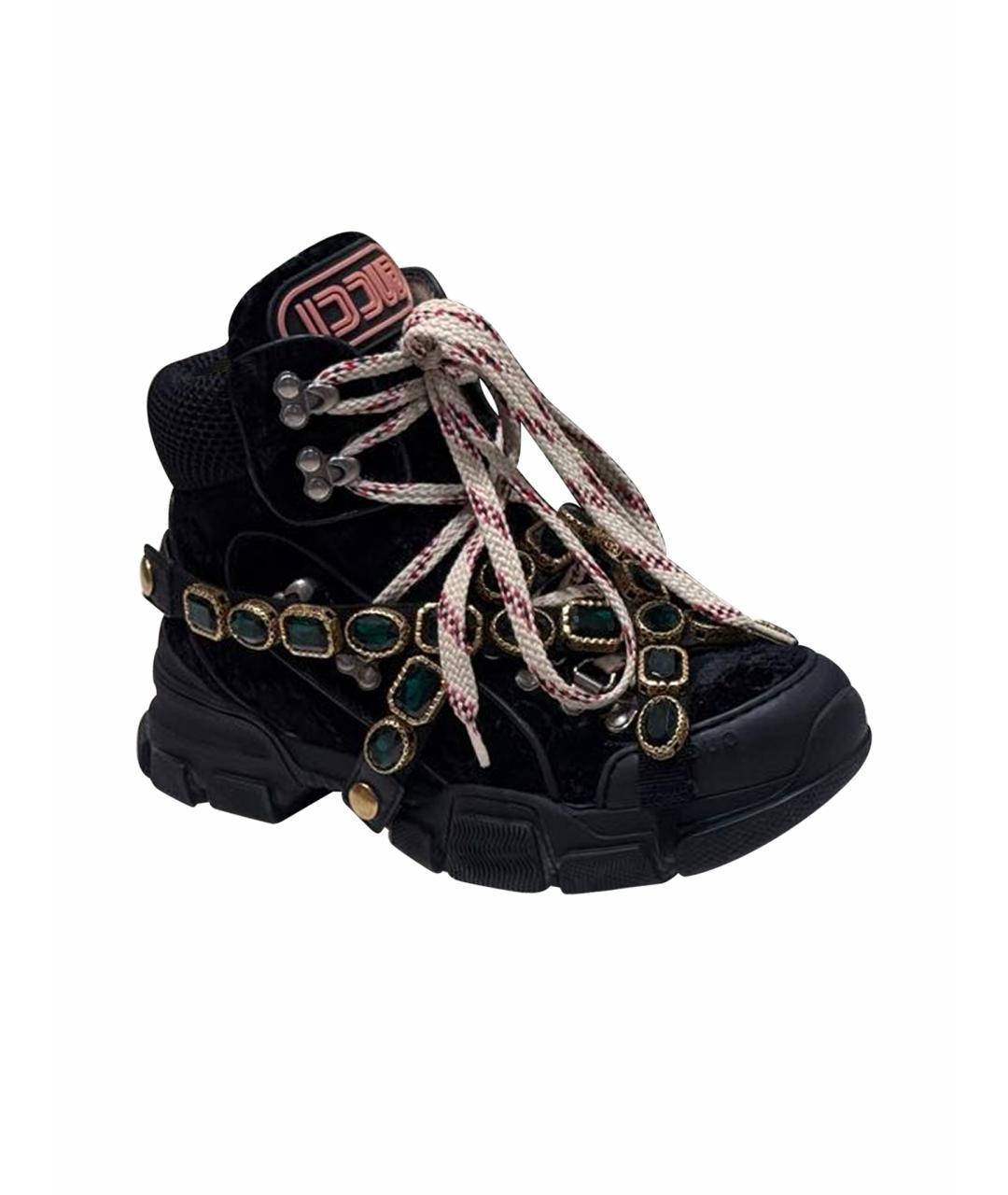 GUCCI Черные текстильные кроссовки, фото 1