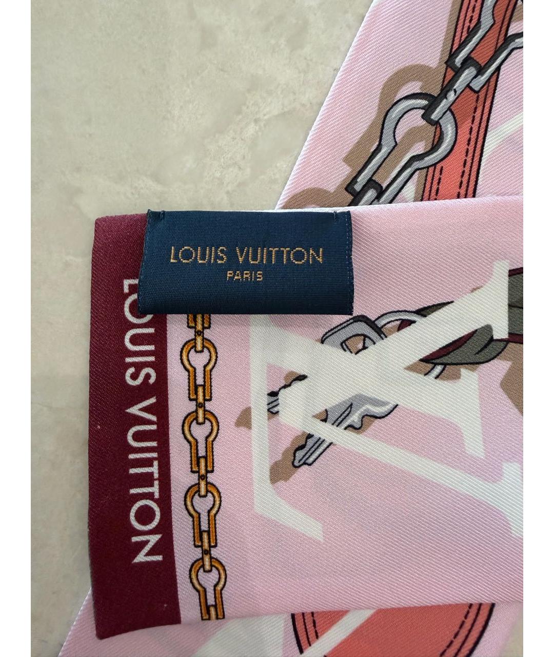 LOUIS VUITTON Розовый шелковый платок, фото 5