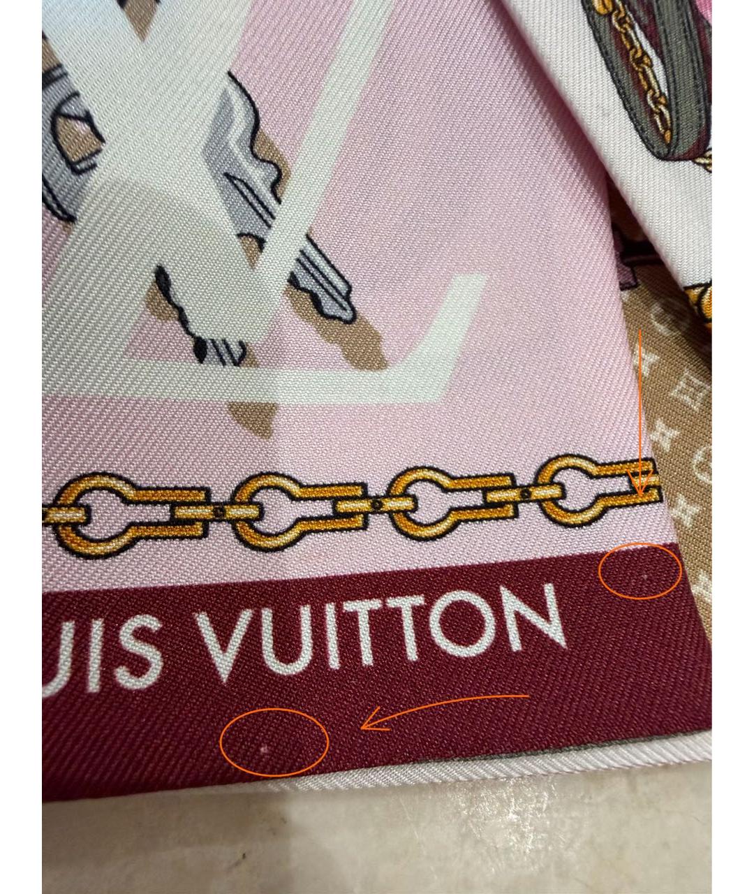LOUIS VUITTON Розовый шелковый платок, фото 8
