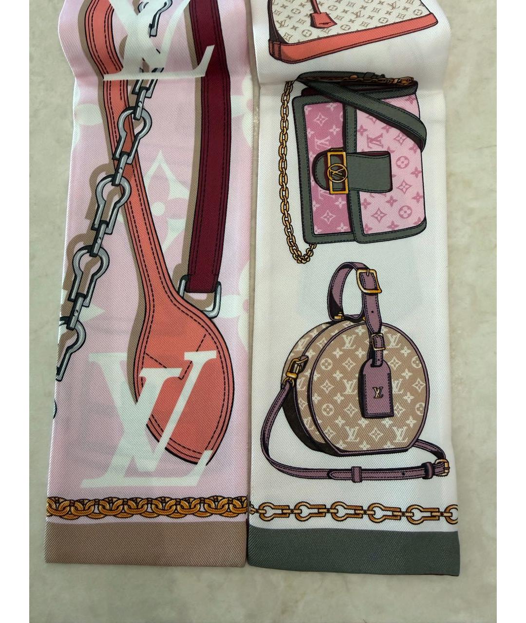 LOUIS VUITTON Розовый шелковый платок, фото 2