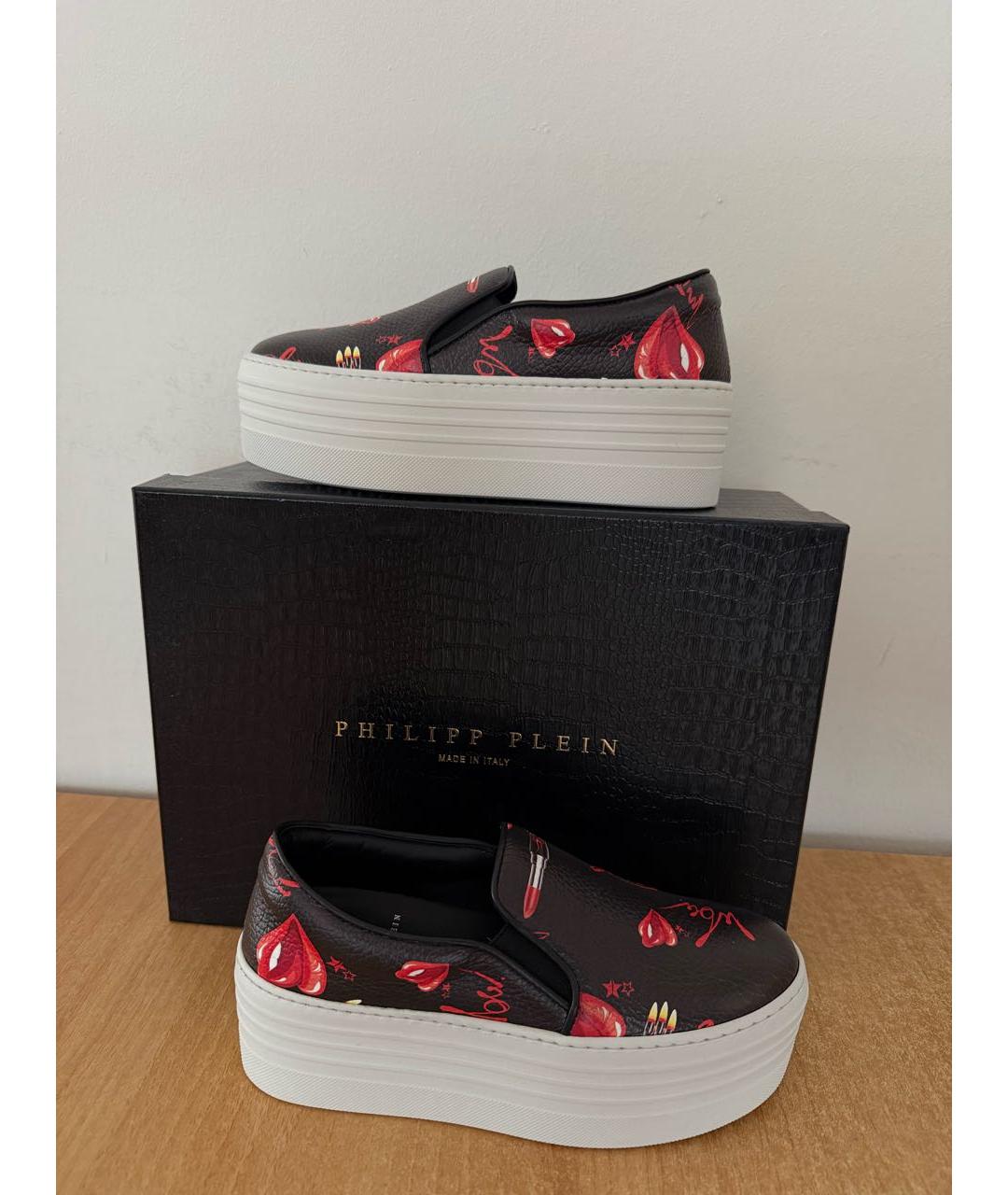 PHILIPP PLEIN Черные кожаные слипоны, фото 2