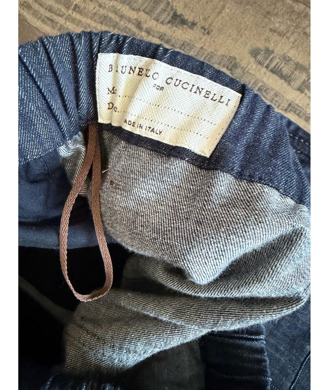 BRUNELLO CUCINELLI Темно-синие хлопковые прямые брюки, фото 4