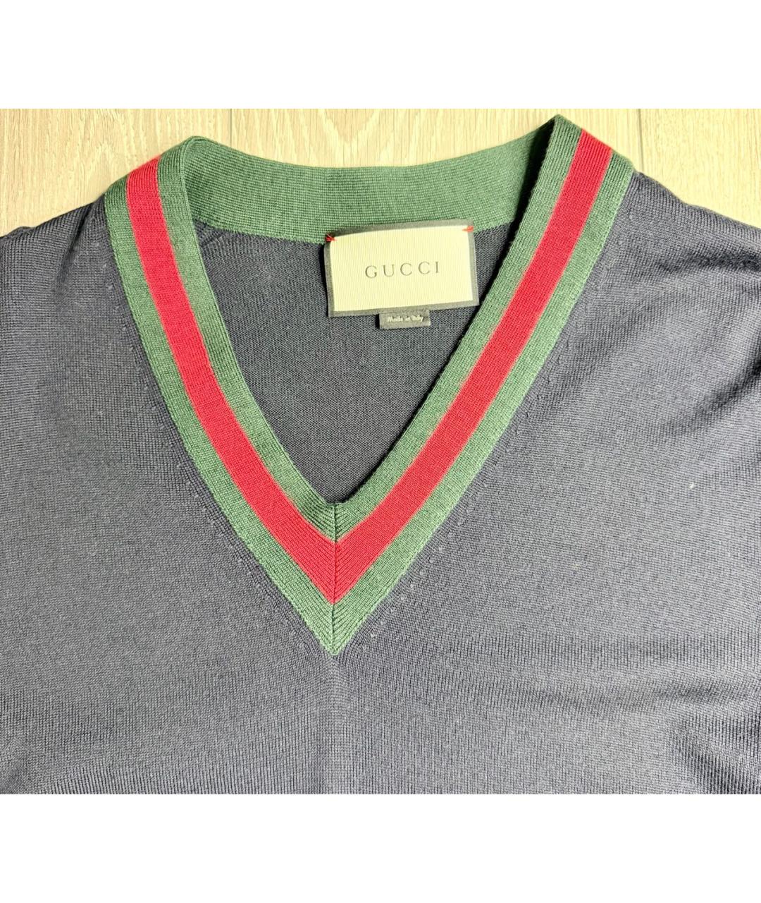 GUCCI Темно-синий шерстяной джемпер / свитер, фото 2