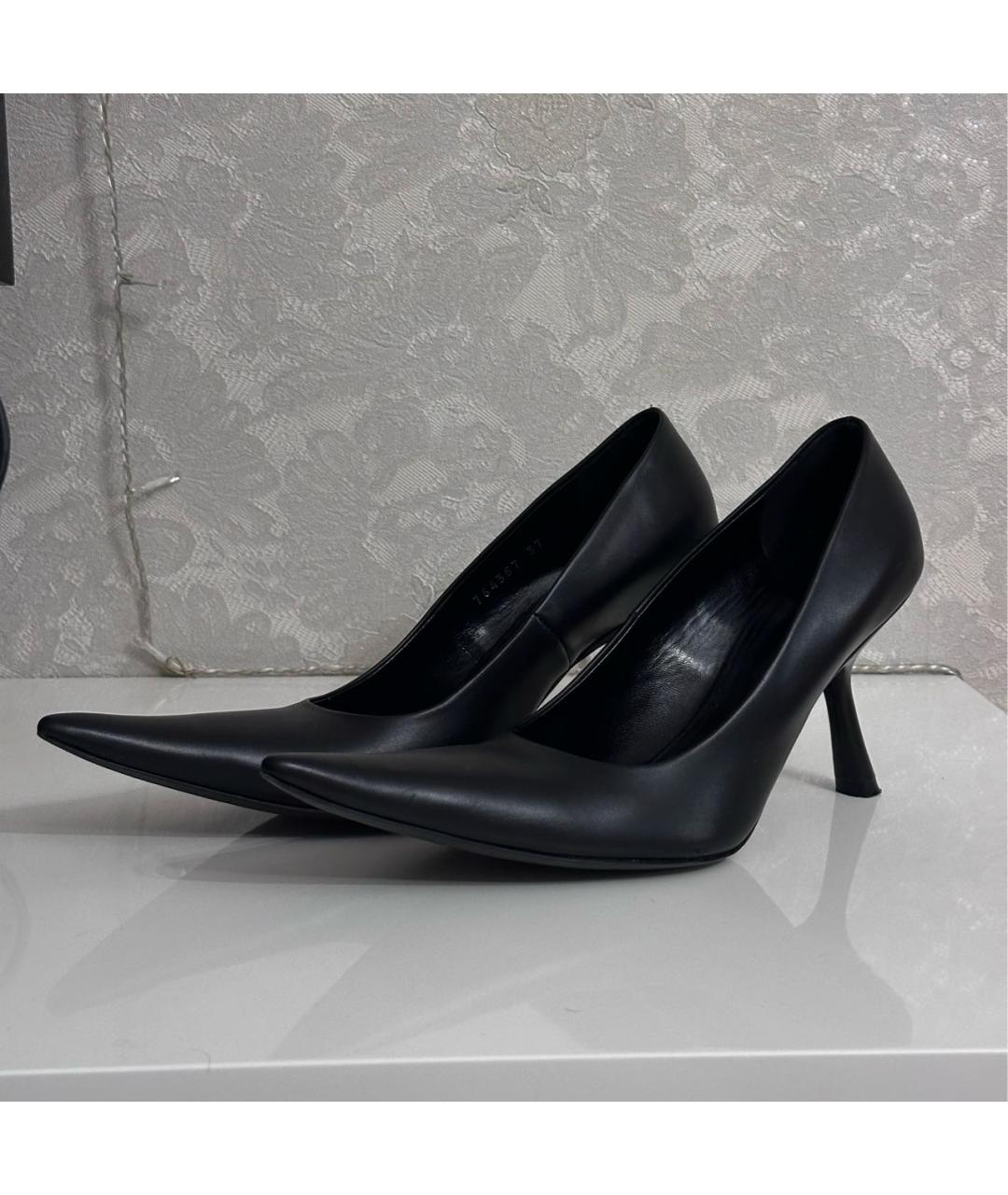 BALENCIAGA Черные кожаные лодочки на низком каблуке, фото 9