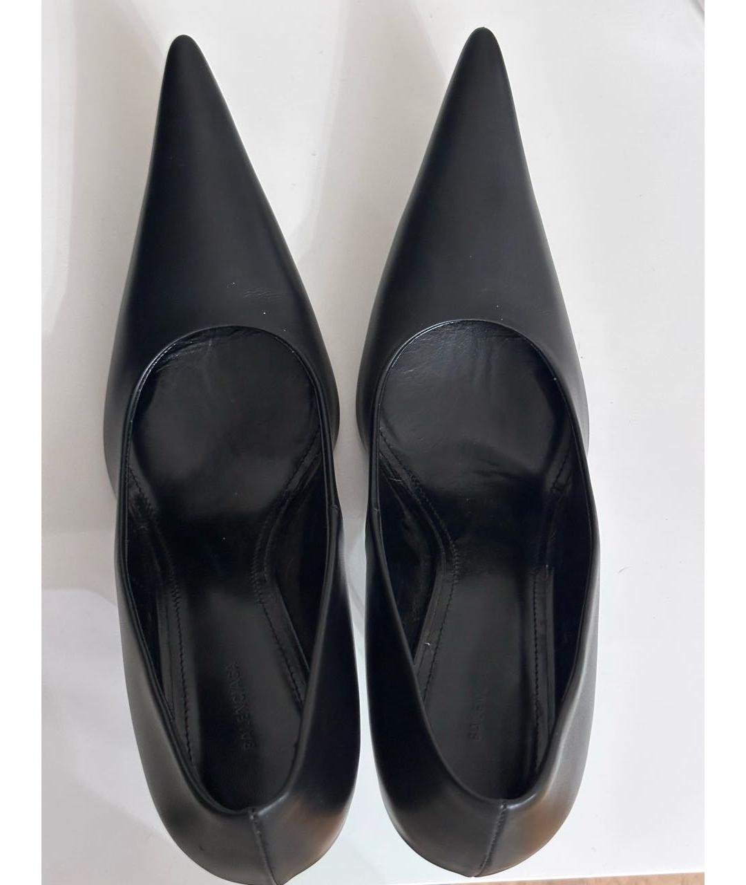 BALENCIAGA Черные кожаные лодочки на низком каблуке, фото 3