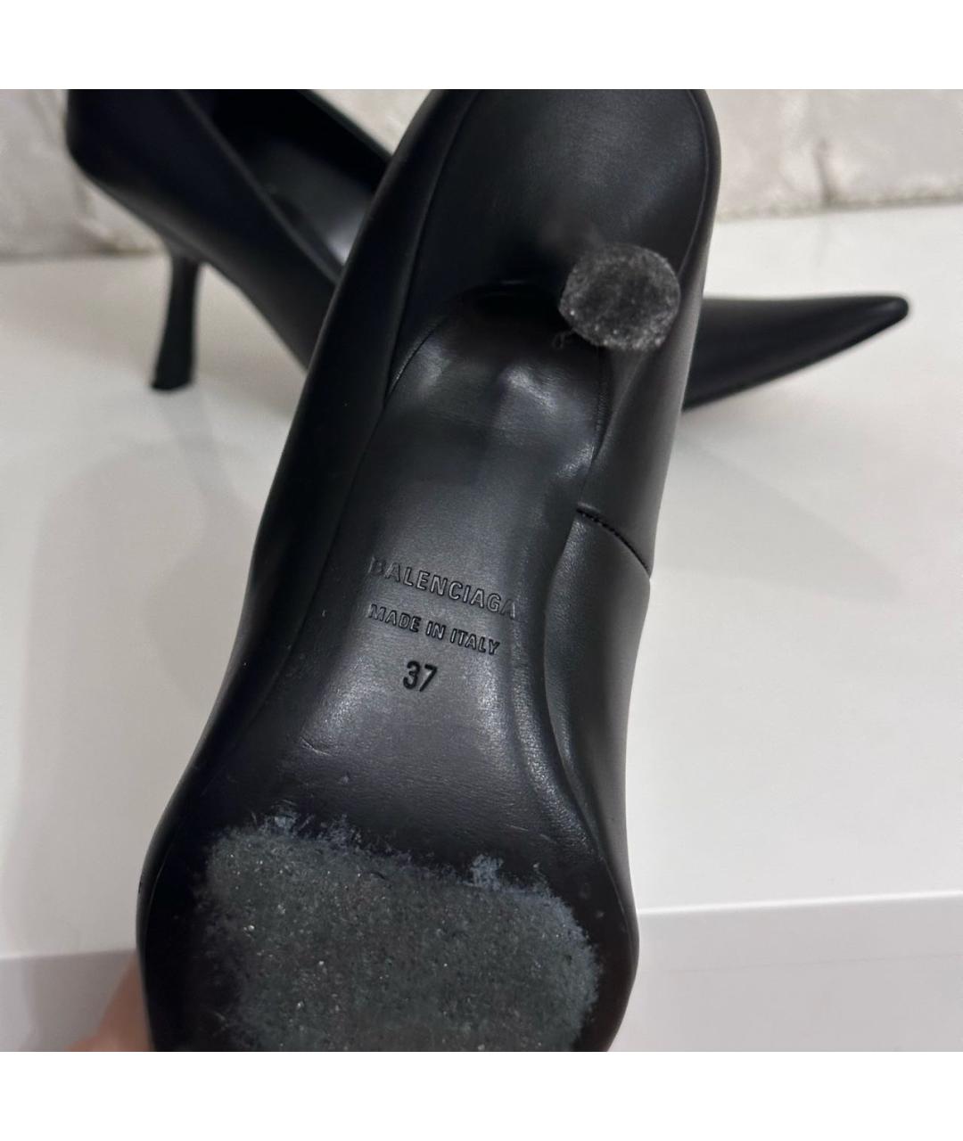 BALENCIAGA Черные кожаные лодочки на низком каблуке, фото 6