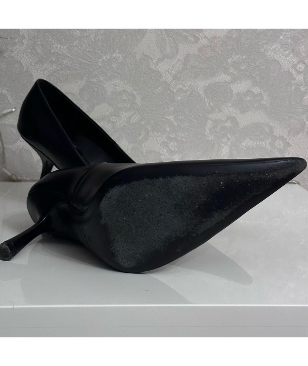 BALENCIAGA Черные кожаные лодочки на низком каблуке, фото 7
