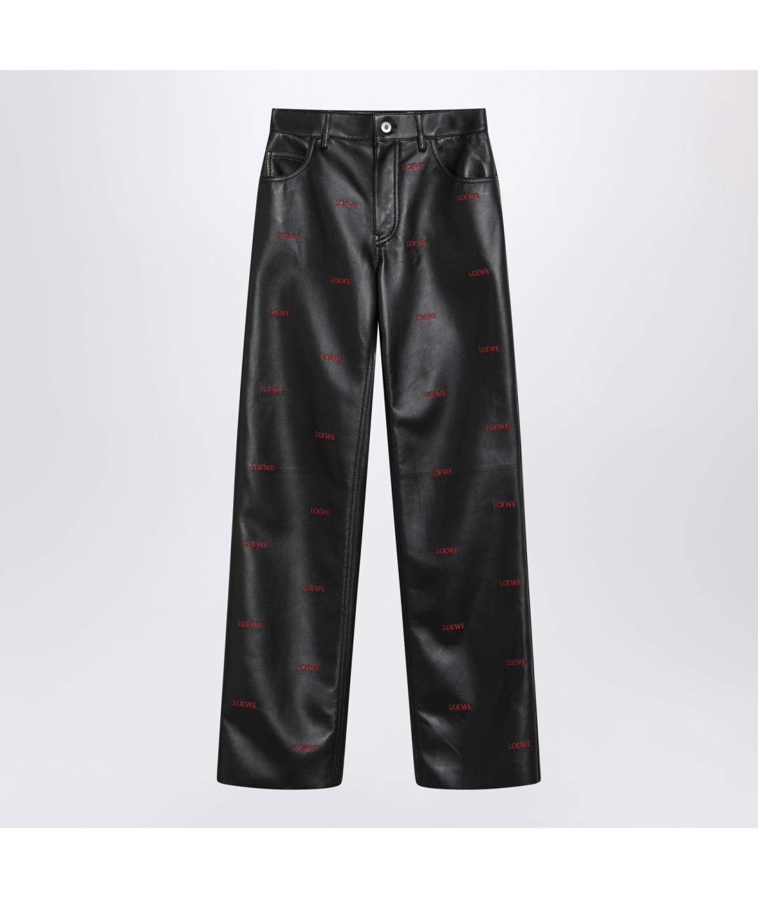 LOEWE Черные кожаные прямые брюки, фото 2