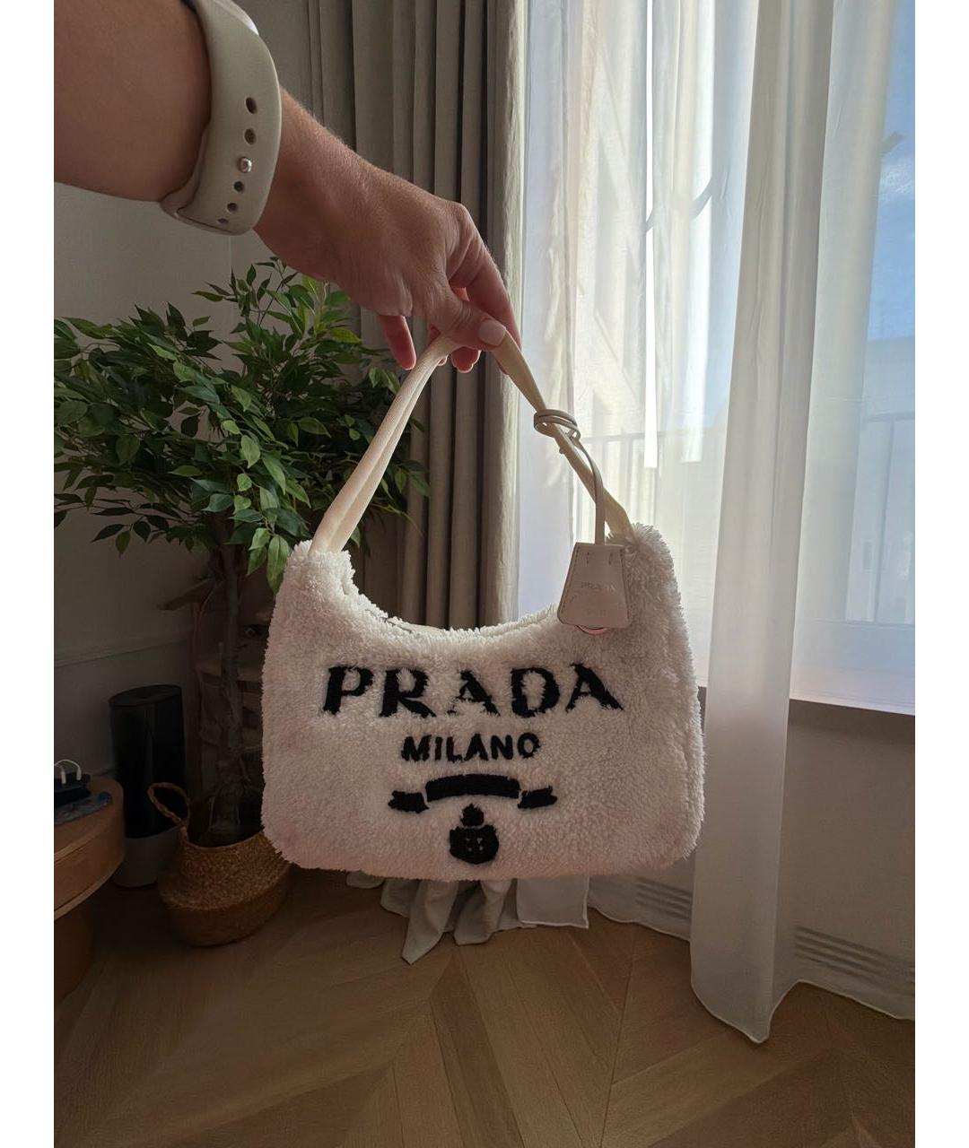 PRADA Белая тканевая сумка с короткими ручками, фото 8