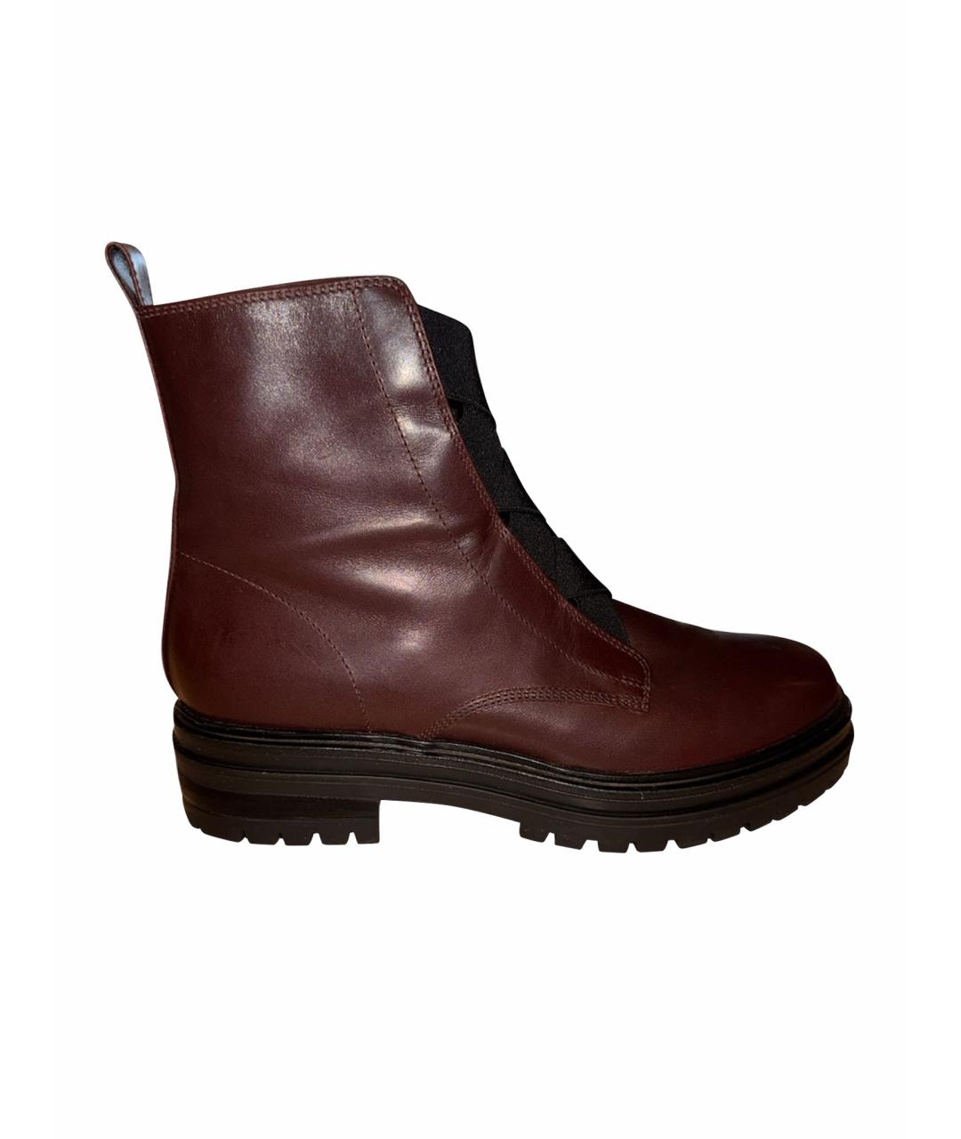 GIANVITO ROSSI Бордовые кожаные ботинки, фото 1