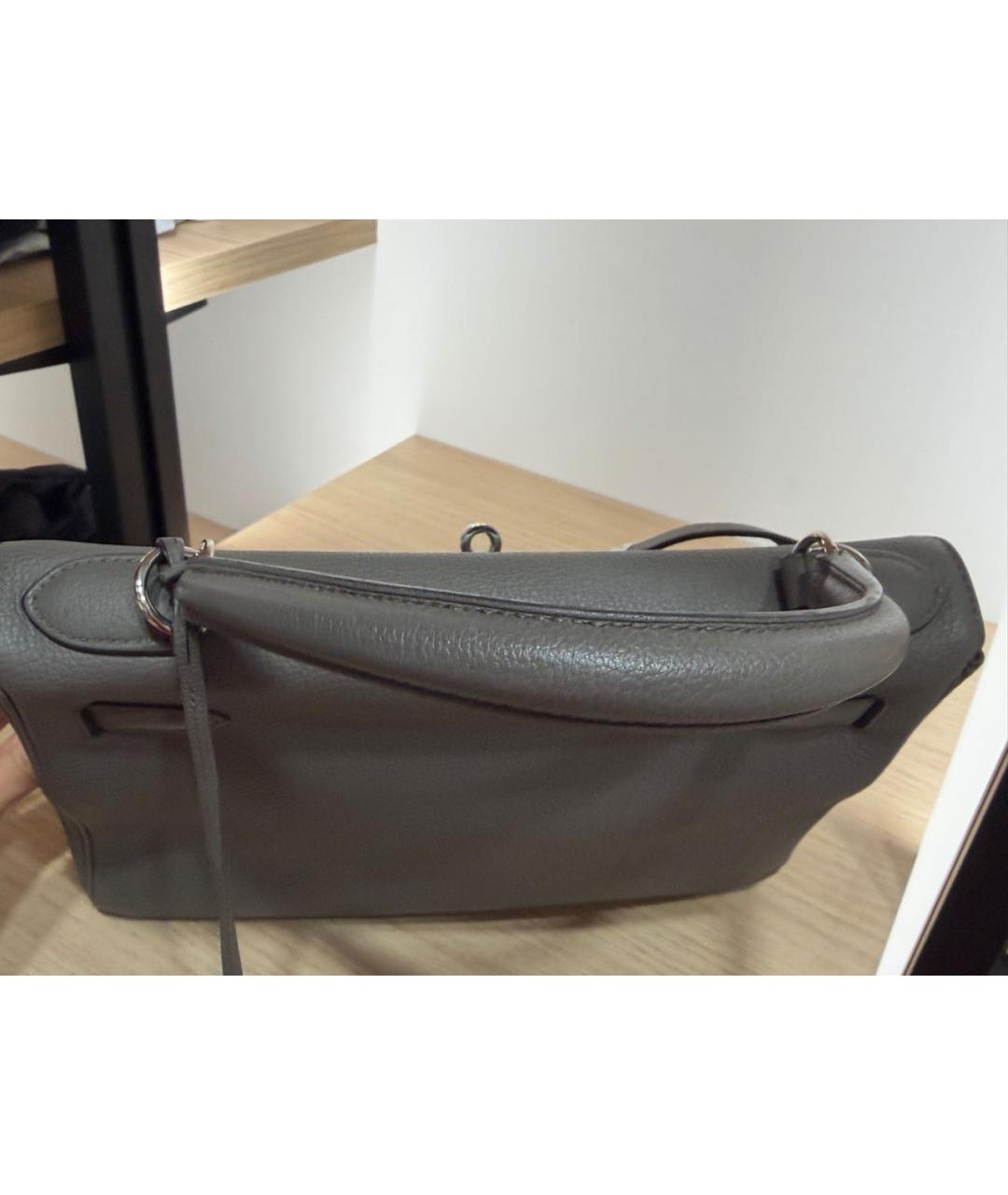 HERMES Антрацитовая кожаная сумка с короткими ручками, фото 4