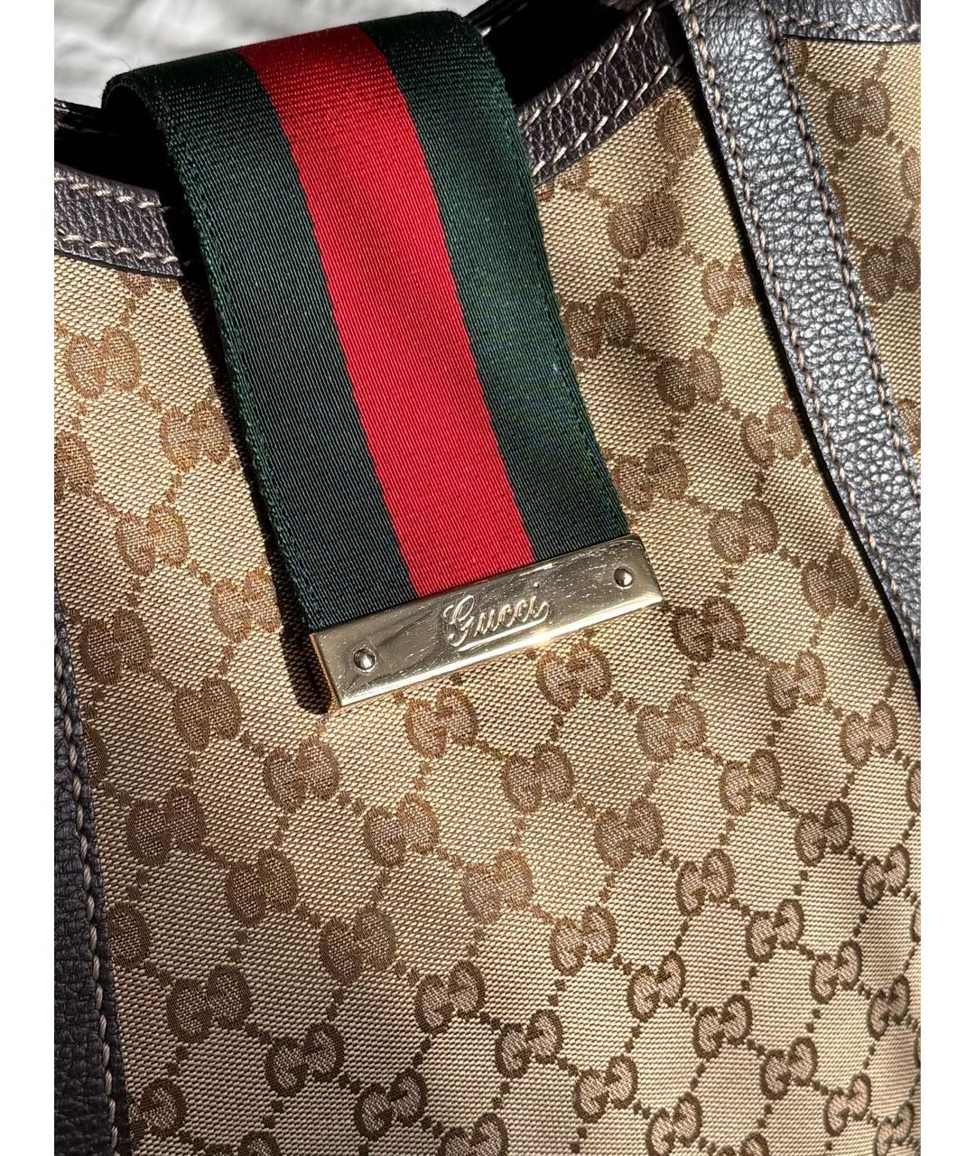GUCCI Коричневая тканевая сумка с короткими ручками, фото 5