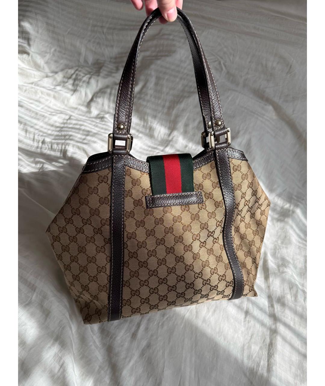 GUCCI Коричневая тканевая сумка с короткими ручками, фото 2