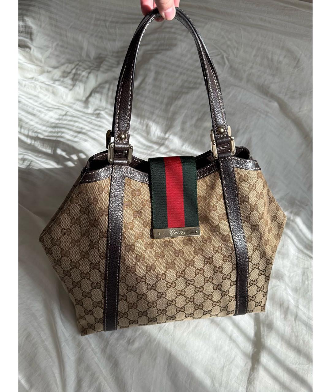 GUCCI Коричневая тканевая сумка с короткими ручками, фото 9
