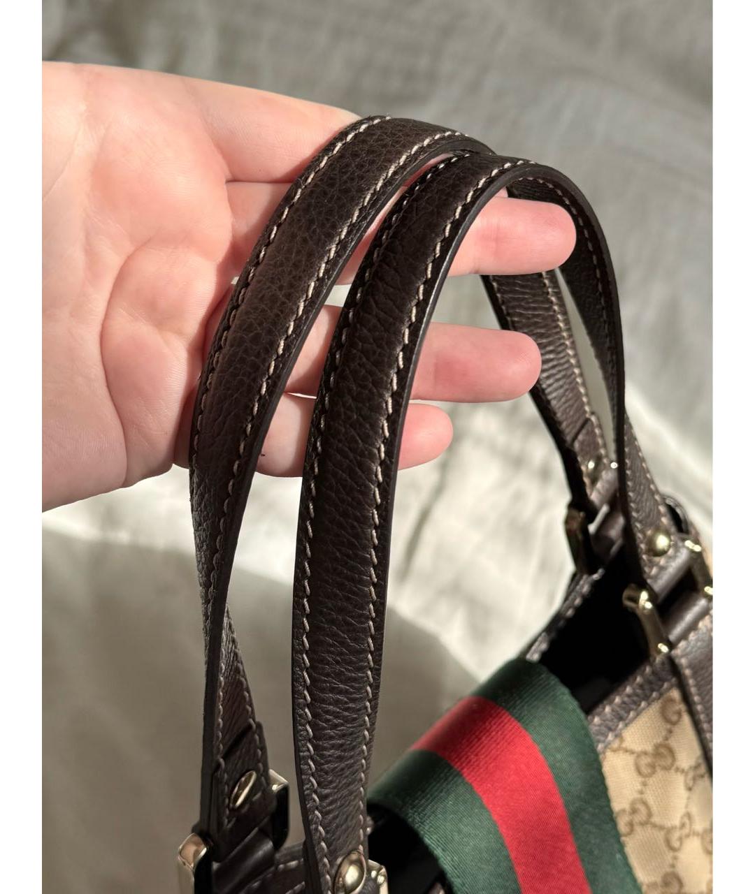 GUCCI Коричневая тканевая сумка с короткими ручками, фото 4