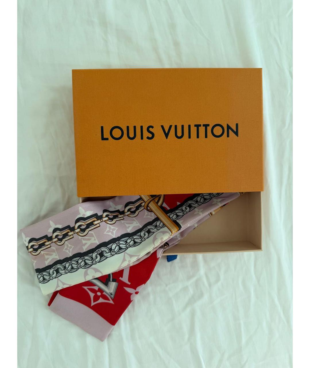 LOUIS VUITTON Розовый шелковый платок, фото 4