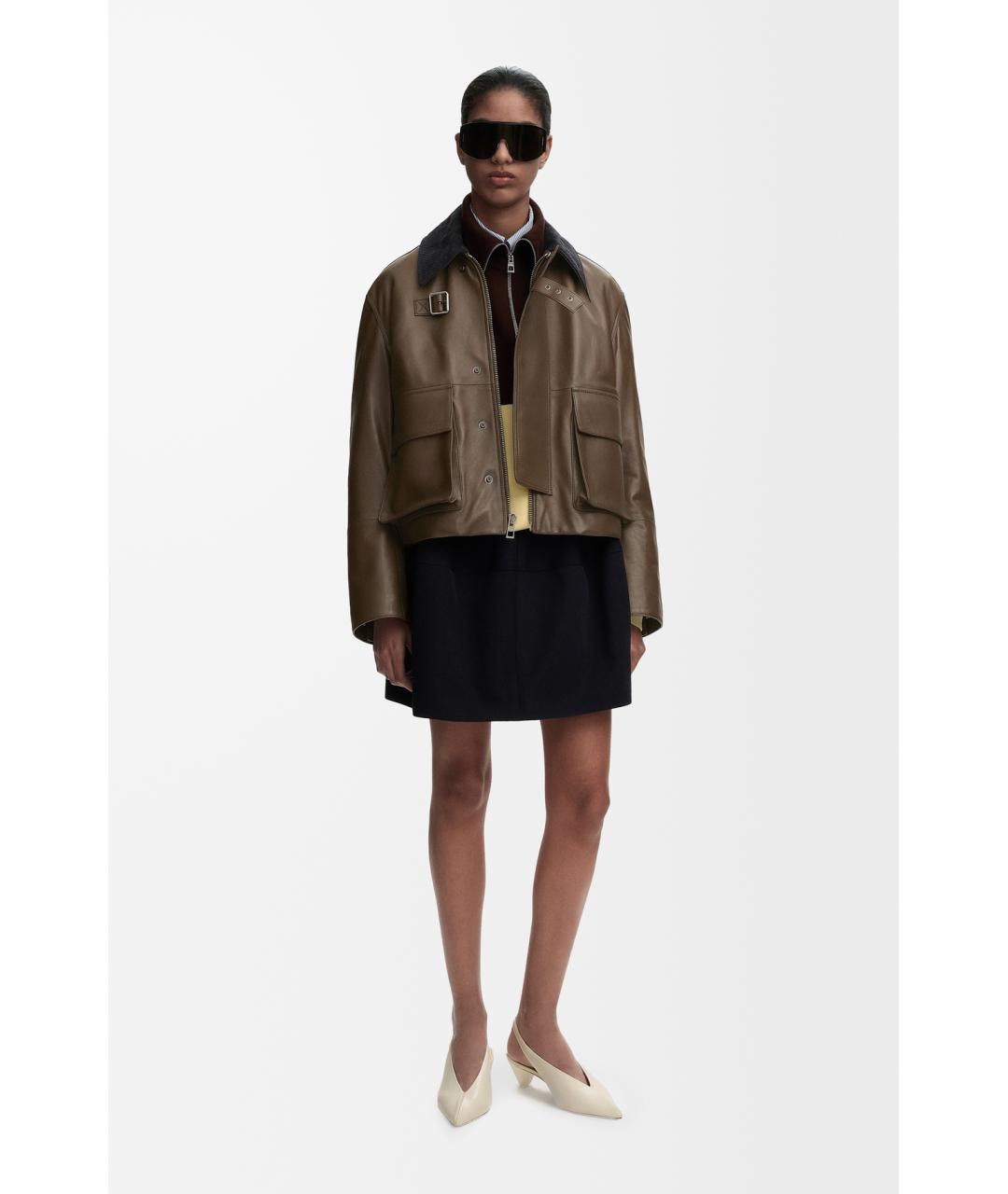 LOEWE Хаки кожаная куртка, фото 4