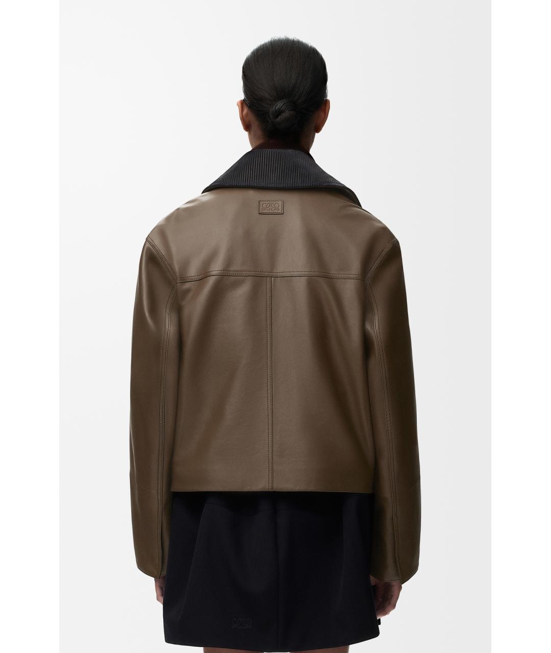LOEWE Хаки кожаная куртка, фото 5