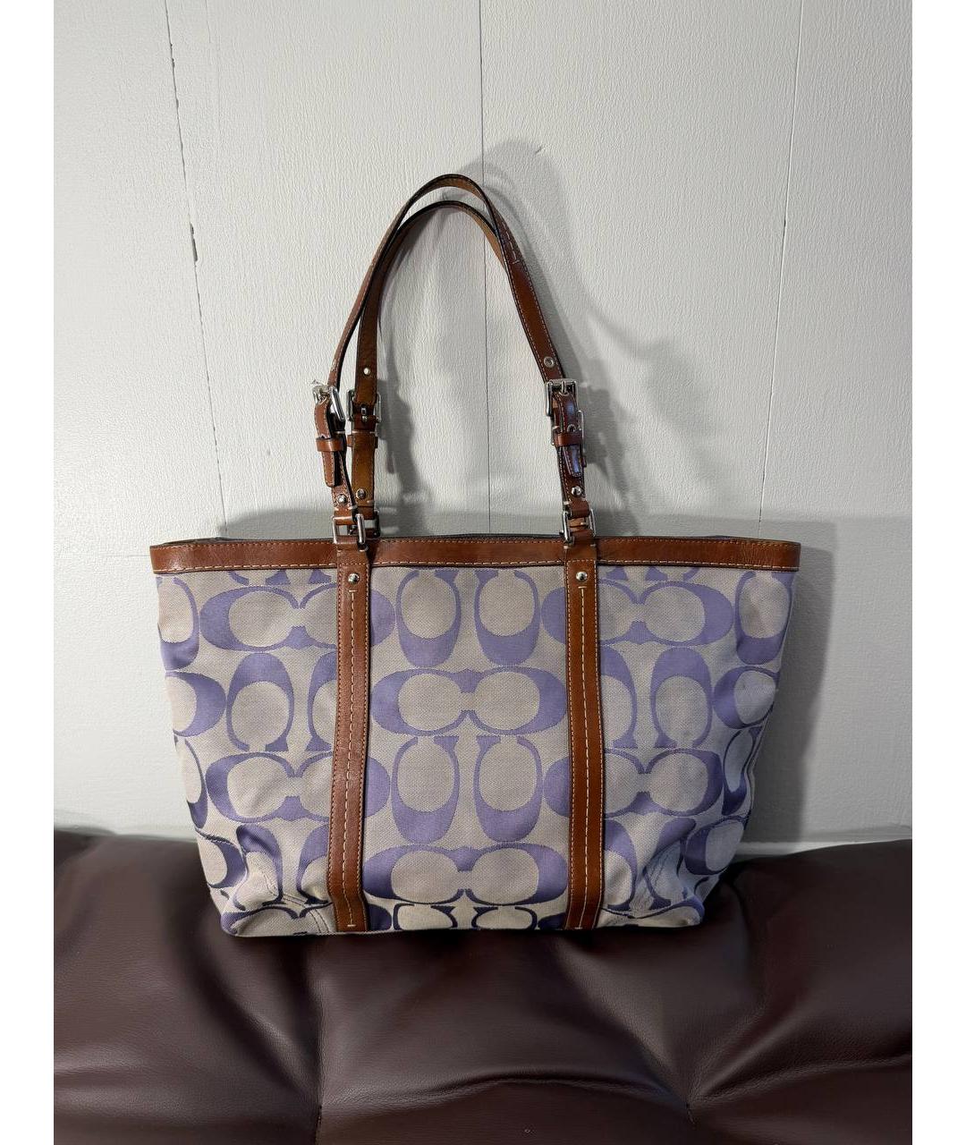 COACH Фиолетовая сумка тоут из канвы, фото 5
