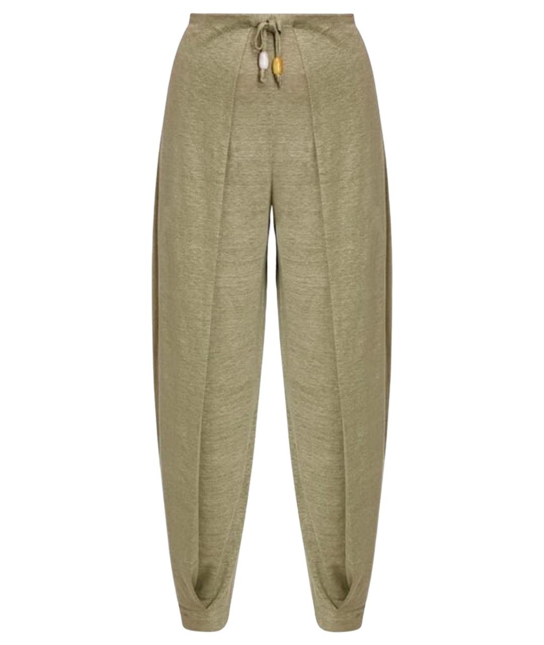 LORO PIANA Зеленые льняные брюки широкие, фото 1