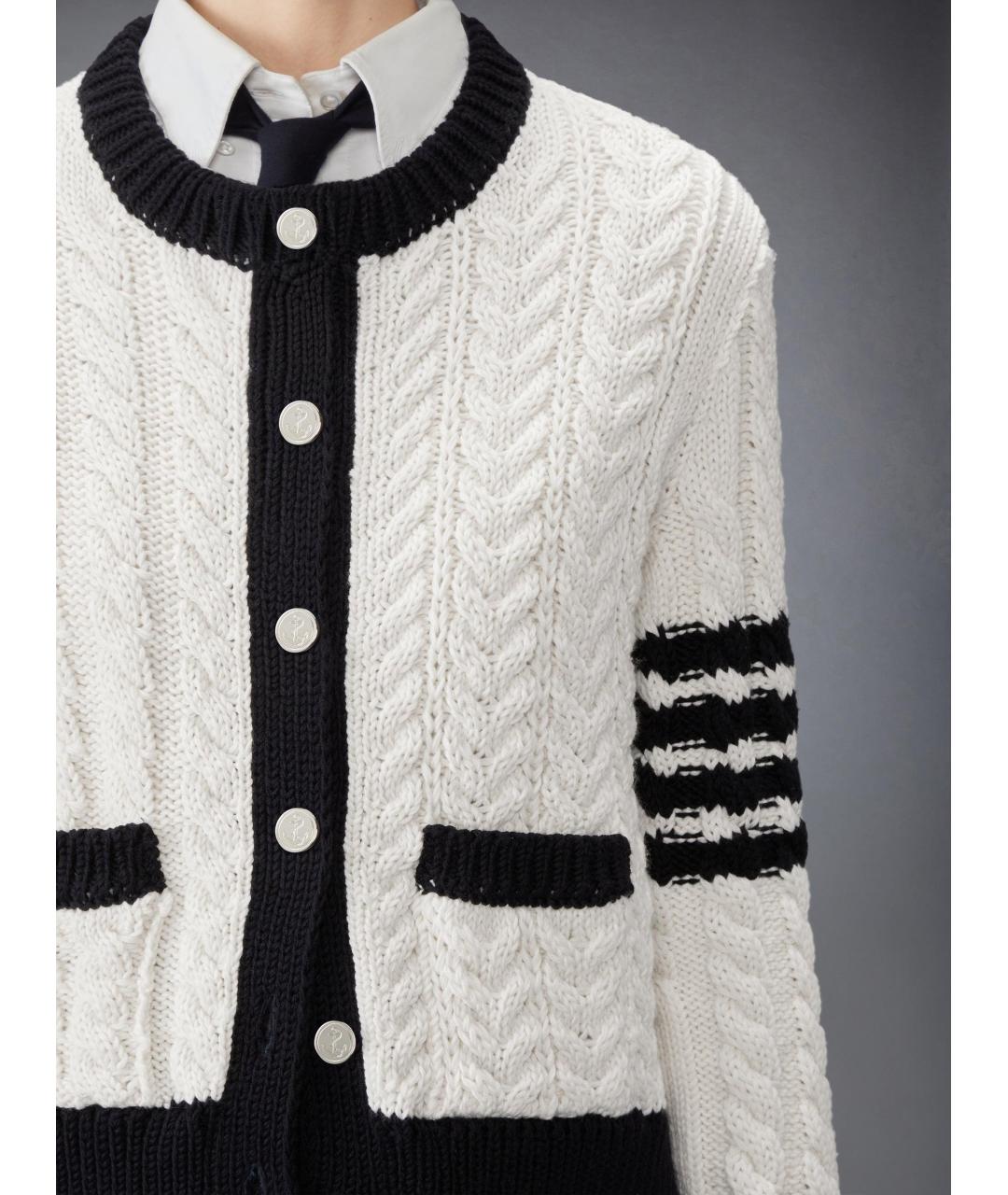 THOM BROWNE Белый шерстяной кардиган, фото 3