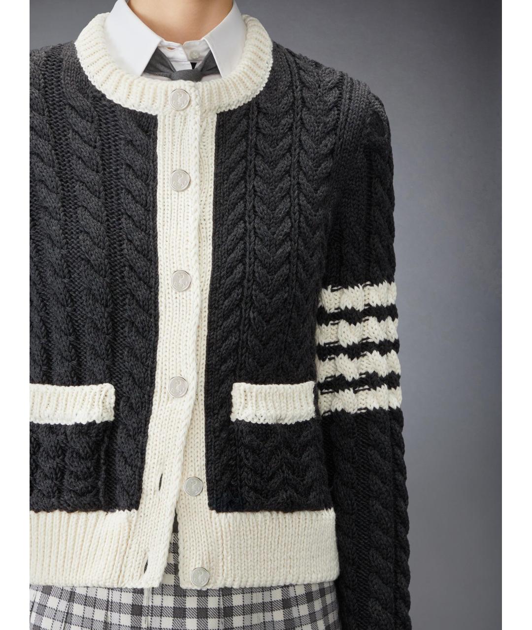 THOM BROWNE Серый шерстяной кардиган, фото 3