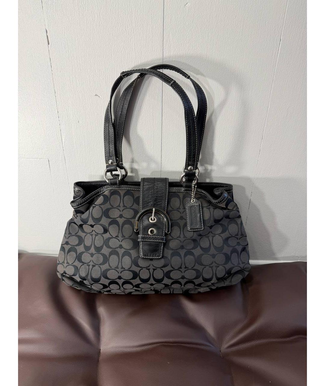 COACH Черная жаккардовая сумка с короткими ручками, фото 8