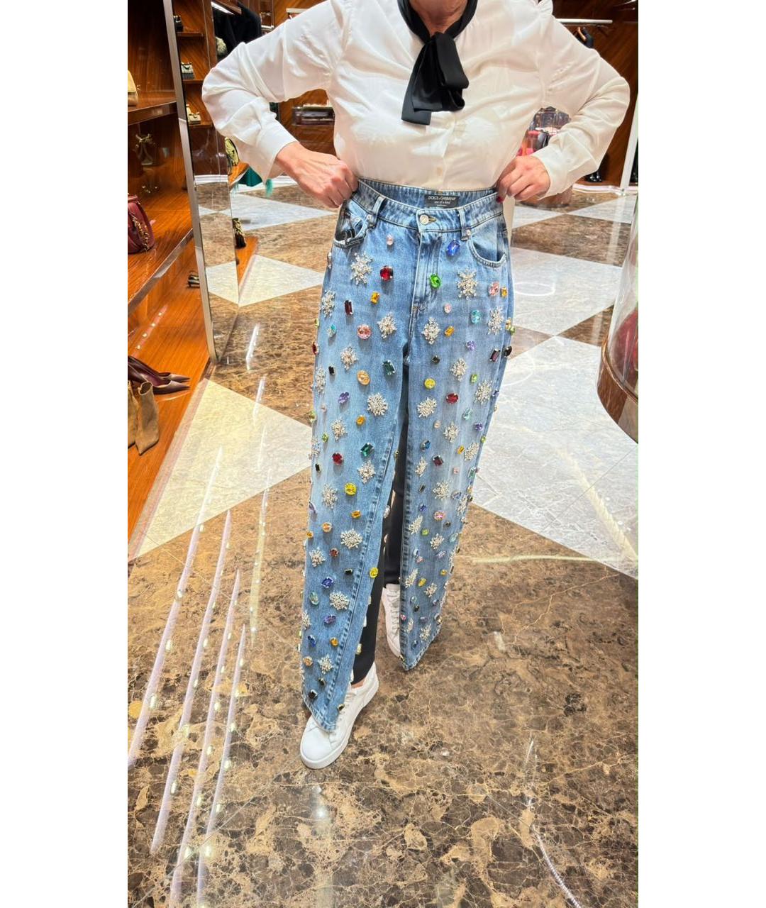 DOLCE&GABBANA Голубые хлопковые прямые джинсы, фото 2