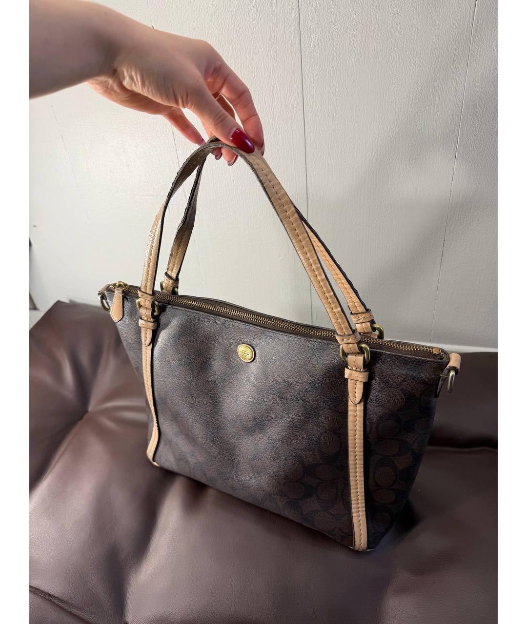 COACH Коричневая сумка тоут из канвы, фото 5