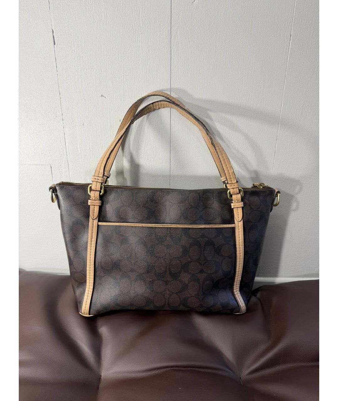 COACH Коричневая сумка тоут из канвы, фото 4
