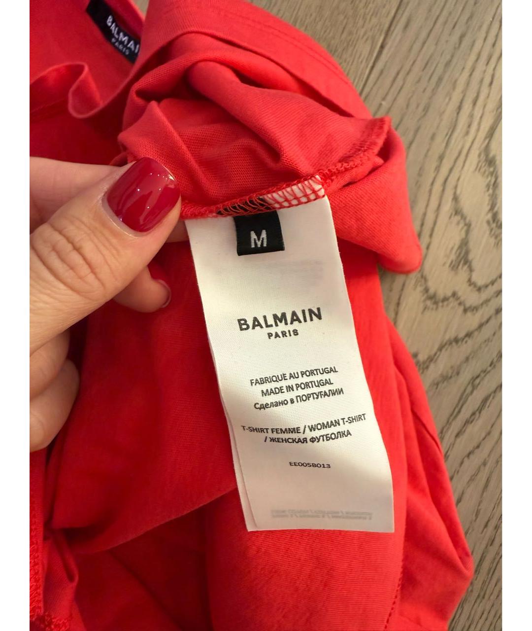 BALMAIN Красная хлопковая футболка, фото 4