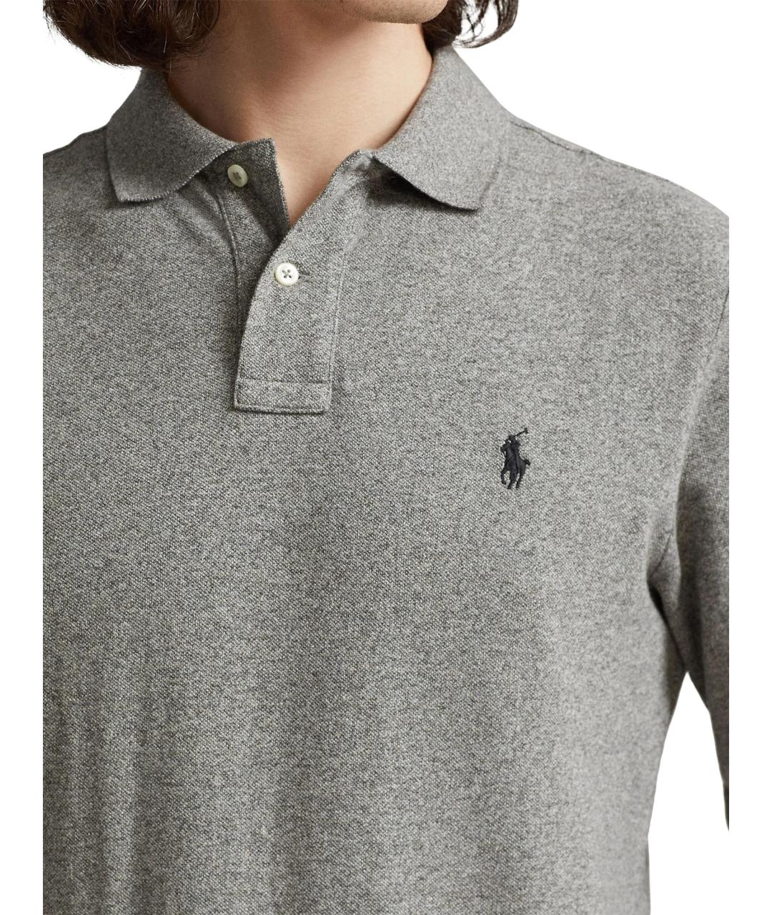 RALPH LAUREN Серое хлопковое поло с длинным рукавом, фото 4