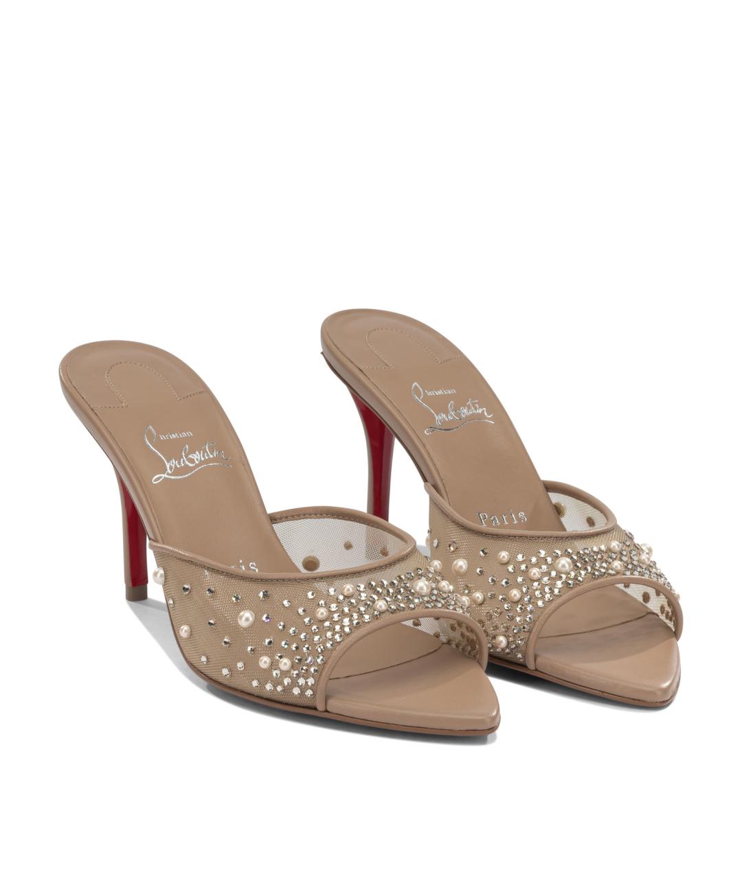 CHRISTIAN LOUBOUTIN Бежевые кожаные мюли, фото 2