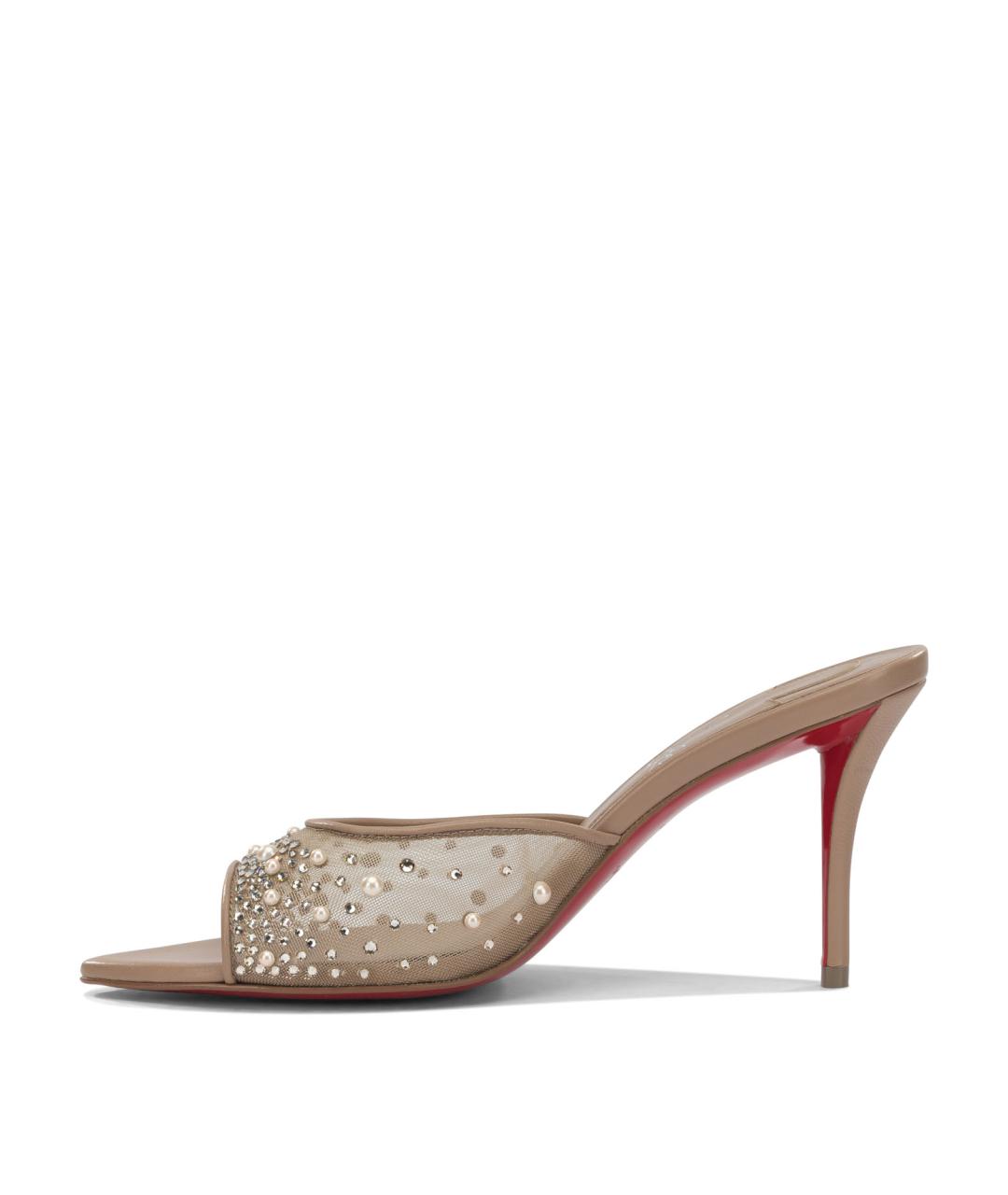 CHRISTIAN LOUBOUTIN Бежевые кожаные мюли, фото 3