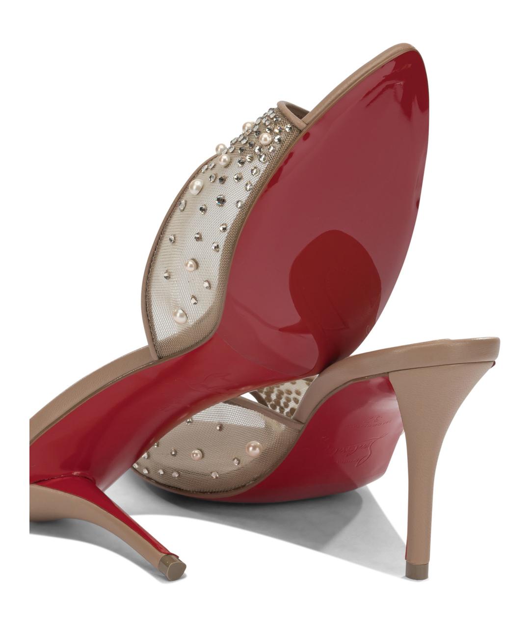 CHRISTIAN LOUBOUTIN Бежевые кожаные мюли, фото 5