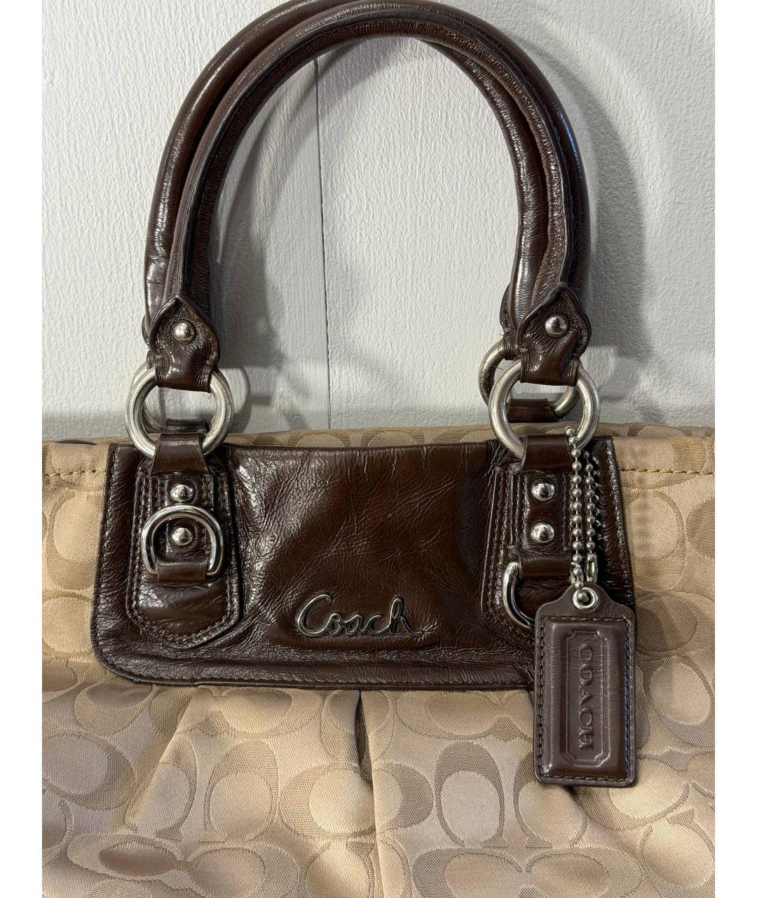 COACH Бежевая жаккардовая сумка тоут, фото 5