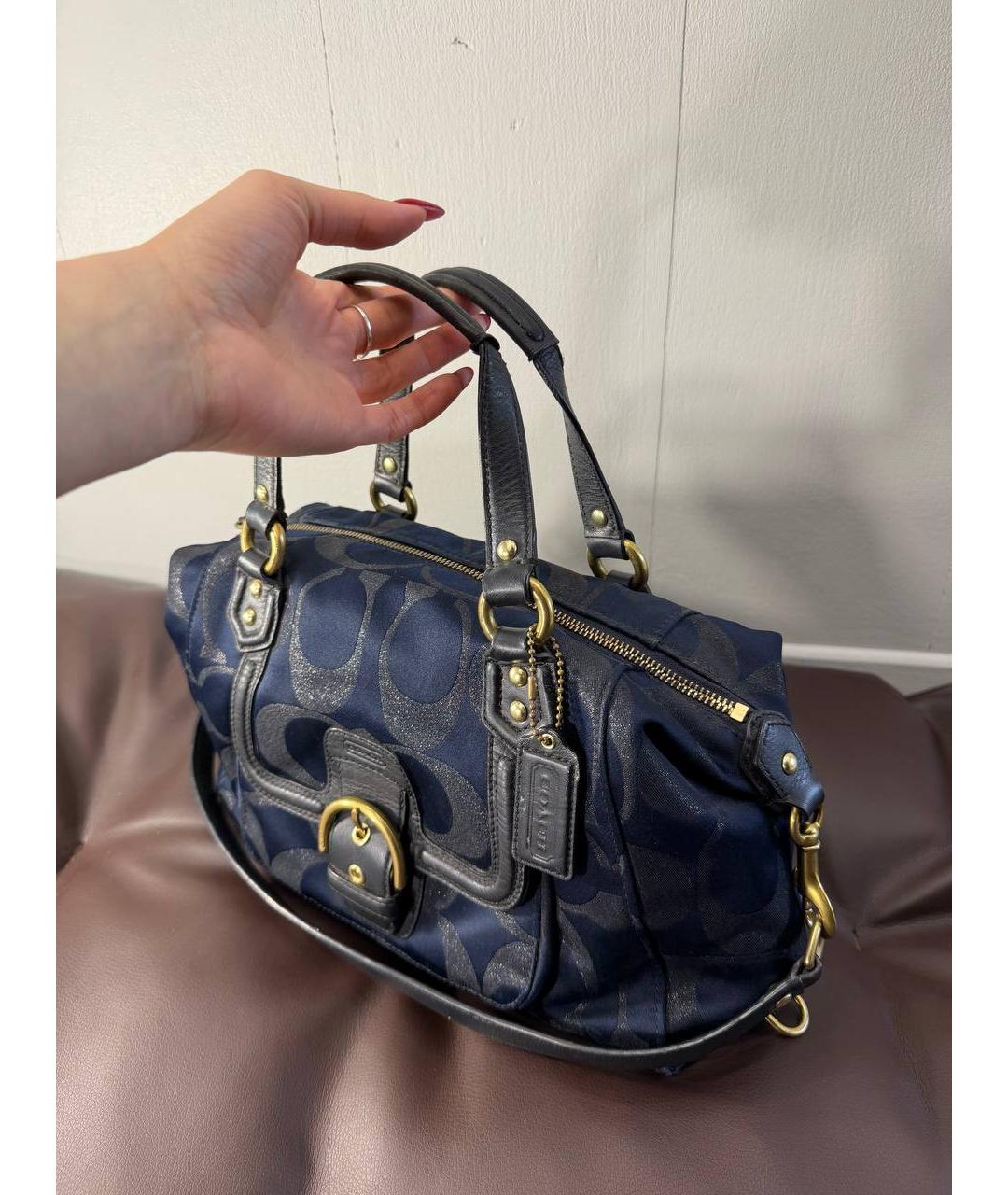 COACH Темно-синяя жаккардовая сумка с короткими ручками, фото 6