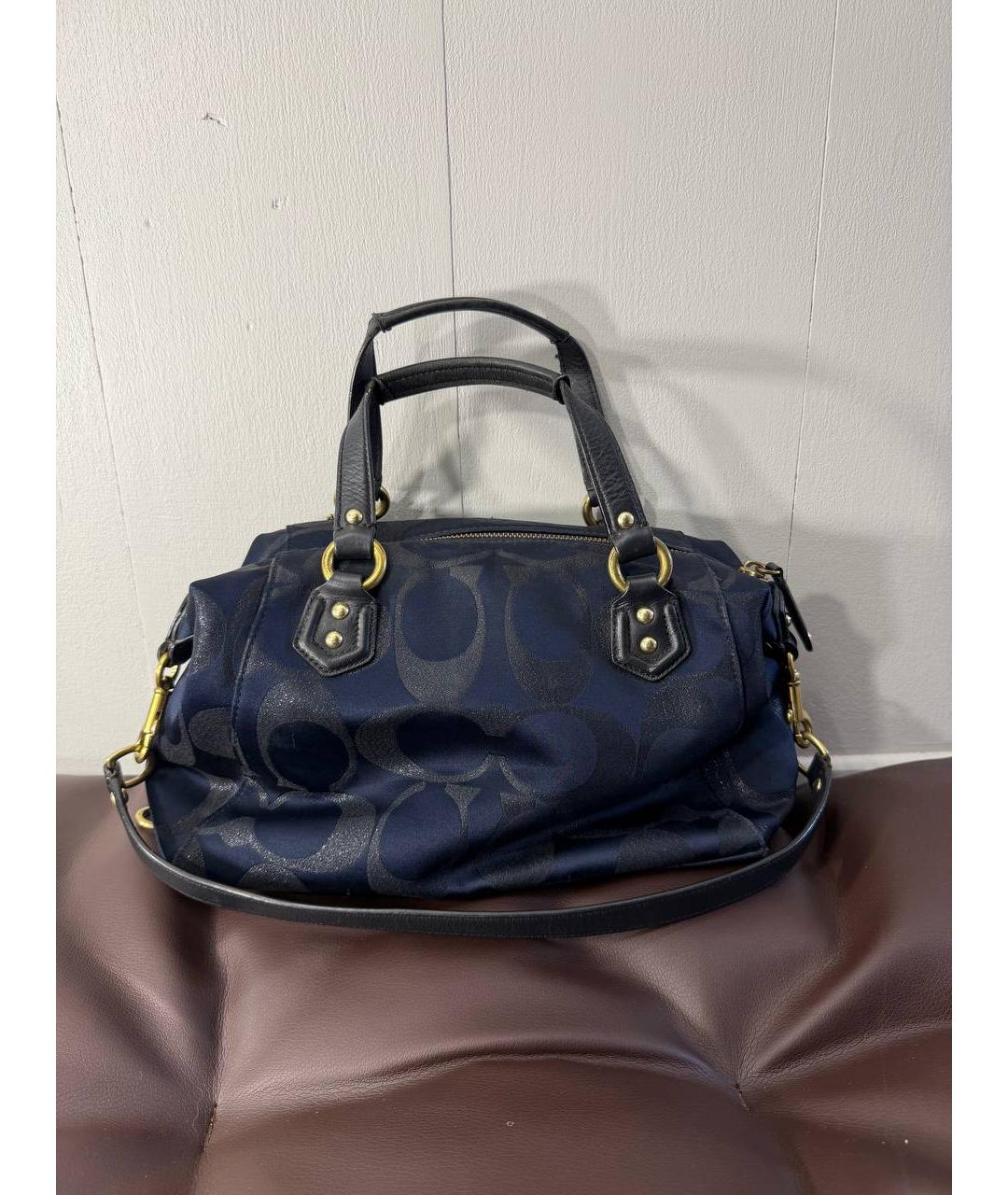 COACH Темно-синяя жаккардовая сумка с короткими ручками, фото 7