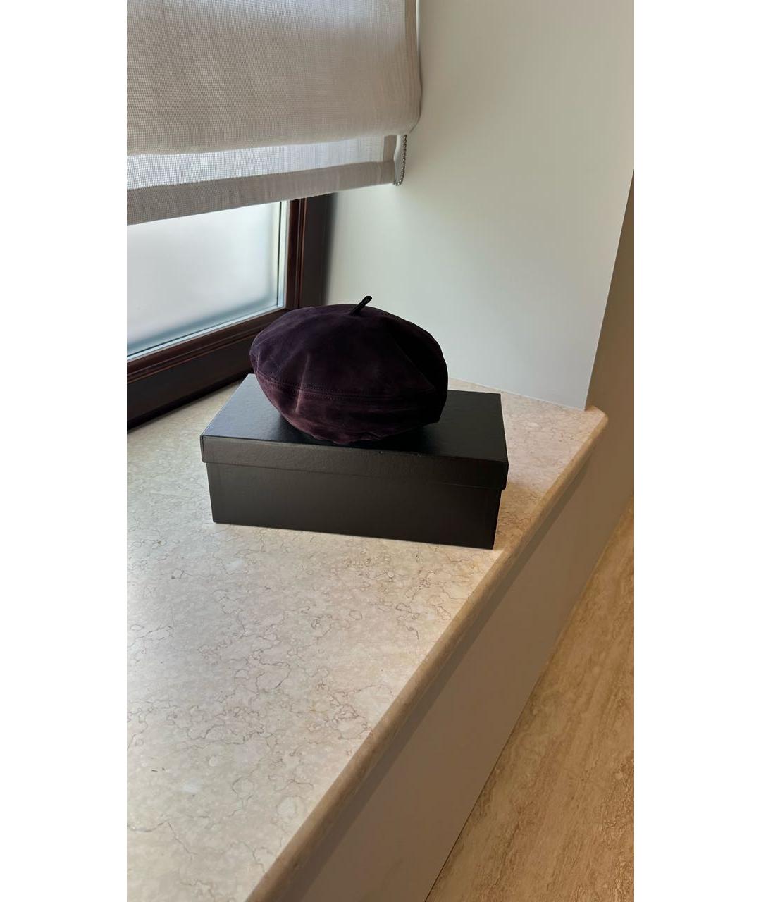 LORO PIANA Фиолетовая кожаная кепка, фото 2