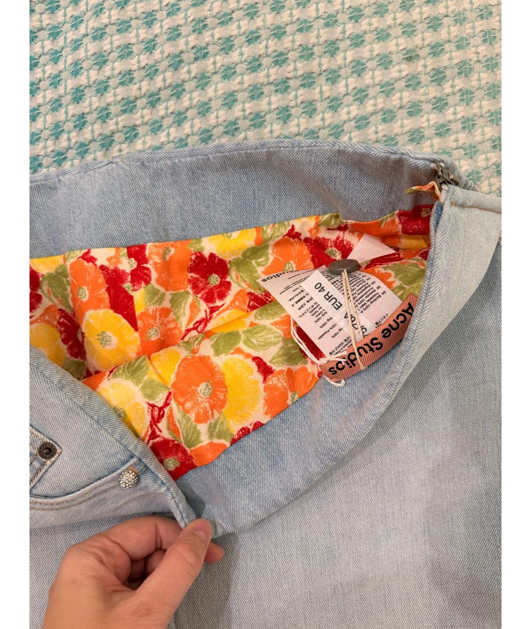 ACNE STUDIOS Голубая хлопковая юбка миди, фото 3