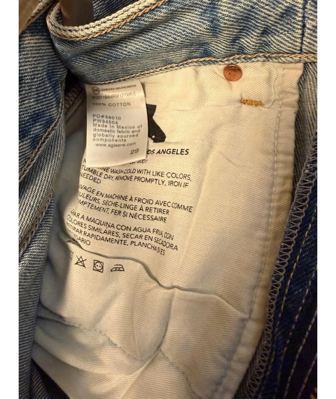 AG JEANS Синие хлопковые прямые джинсы, фото 6