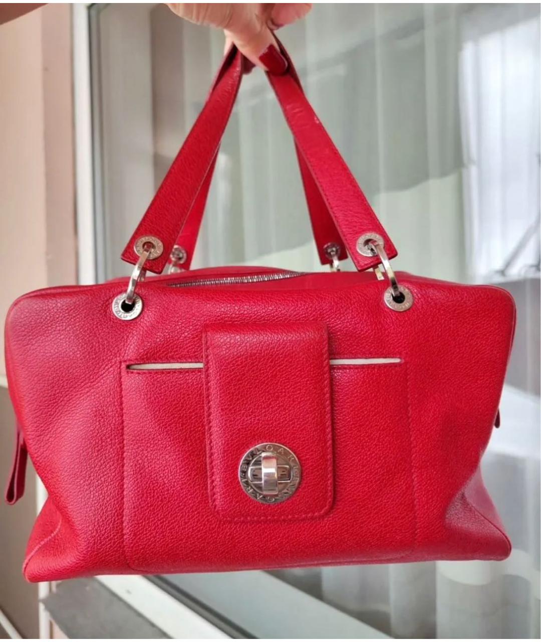 BVLGARI Красная кожаная сумка с короткими ручками, фото 9