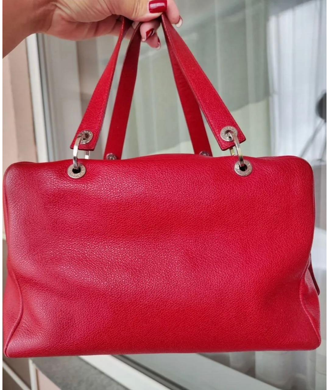 BVLGARI Красная кожаная сумка с короткими ручками, фото 2